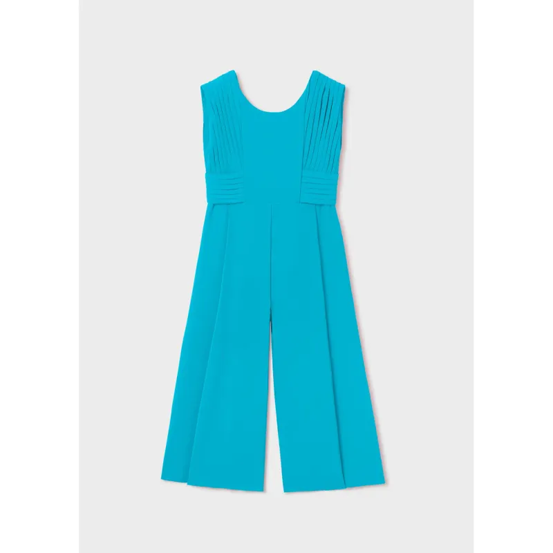 JUMPSUIT TURQUOISE FLUID CREPE PLEATED BODICE / 5271-058
