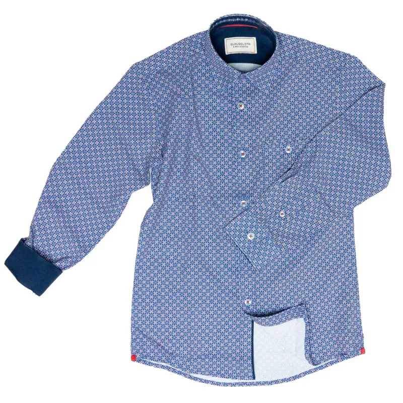 SHIRT BLUE & RED GEOPRINT 4 WAYS STRETCH CLOUDCLOTH / SH9802