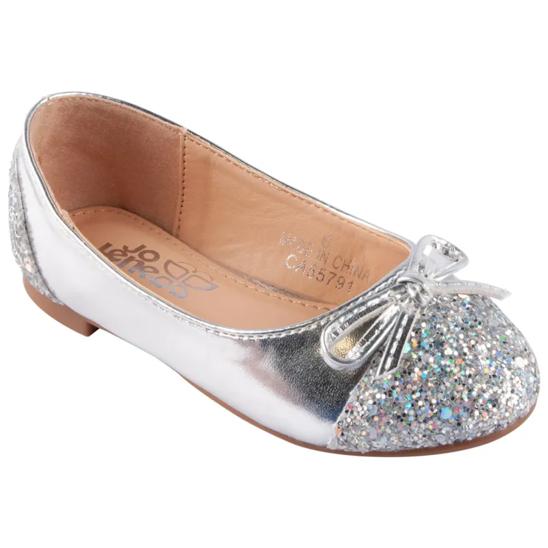 SHOE SILVER SEQUIN FRONT BOW BALLET / 6802