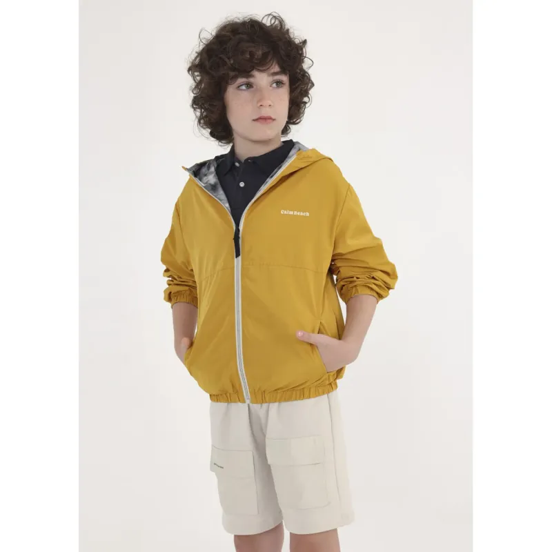 WINDBREAKER JACKET REVERSIBLE YELLOW & BLACK GREY PRINT / 6454-059