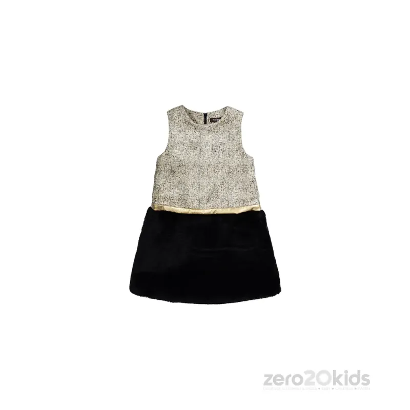 DRESS PIA GOLD BLK FUR SKI