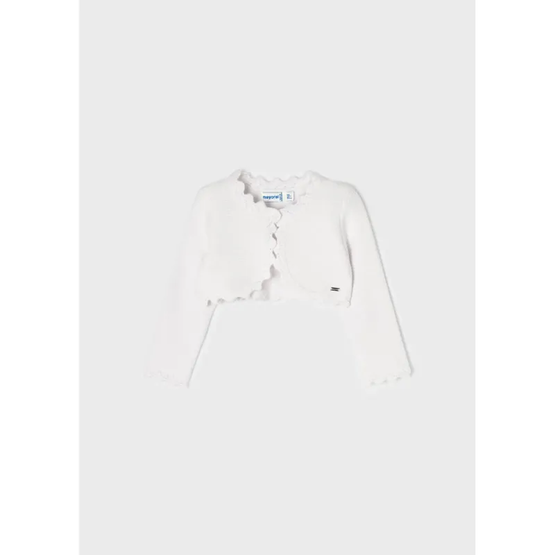 KNIT CARDIGAN WHITE SHORT BASIC SCALLOPED TRIM / 308