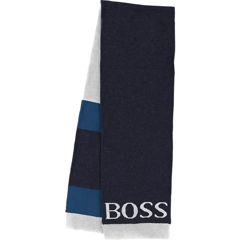 KNIT SCARF J21192 NVY GRY LOG