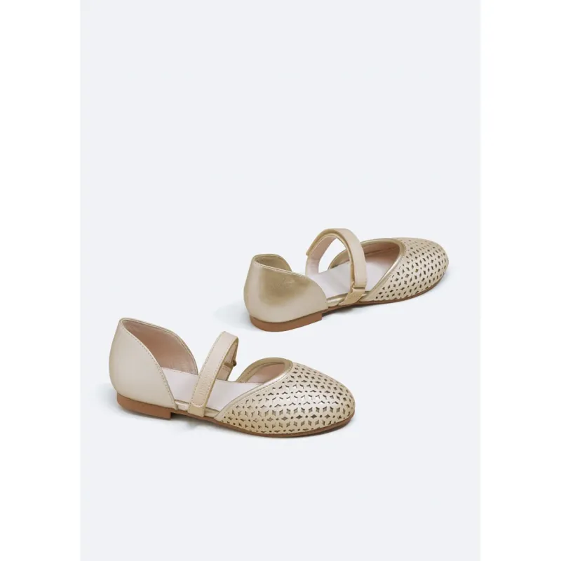 SHOE FLAT GOLD BEIGE CUTOUT FRONT VELCRO STRAP / 43-435-083