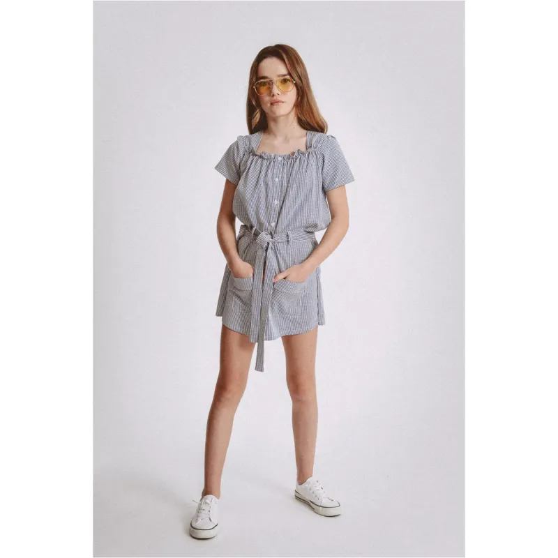 SHORT NAVY & WHITE STRIPE IMITATION SKIRT WITH BELT & BUTTONS / MMT1244AP22