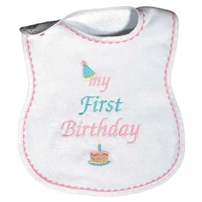 BIB MAY FIRST BIRTHDAY PASTEL PINK WHITE TERRY CAKE / 6003