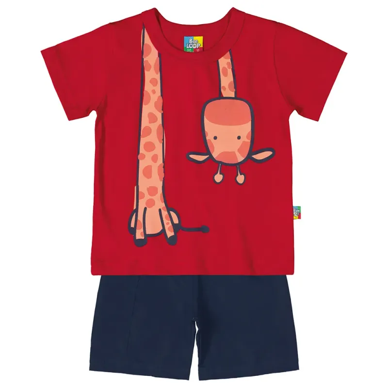 2PC TOP&SHORT3437 RD&NVY GIR