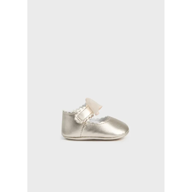 MARYJANE SHOE CHAMPAGNE GOLD ORGANZA BOW TRIM / 9742-054