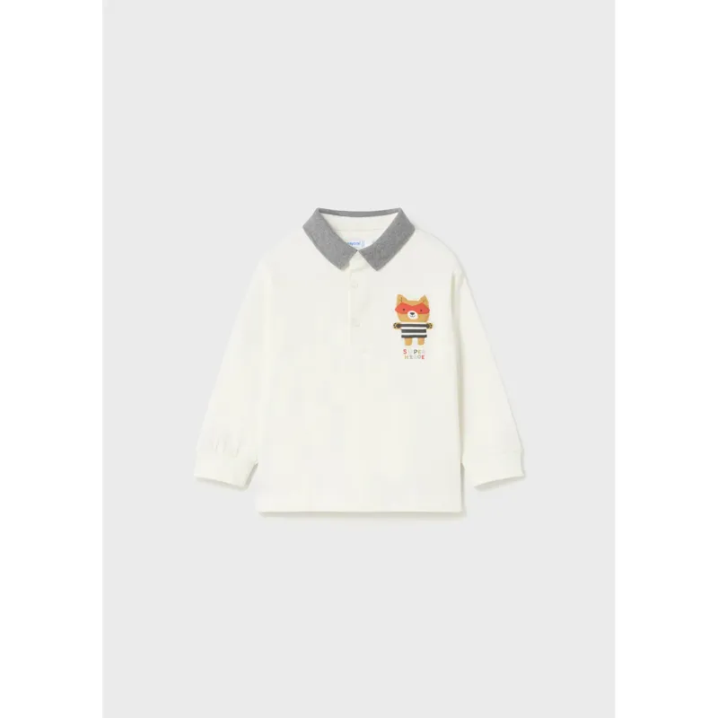 POLO TOP CREAM GREY COLLAR RACCOON APPLIQUE / 2172-042