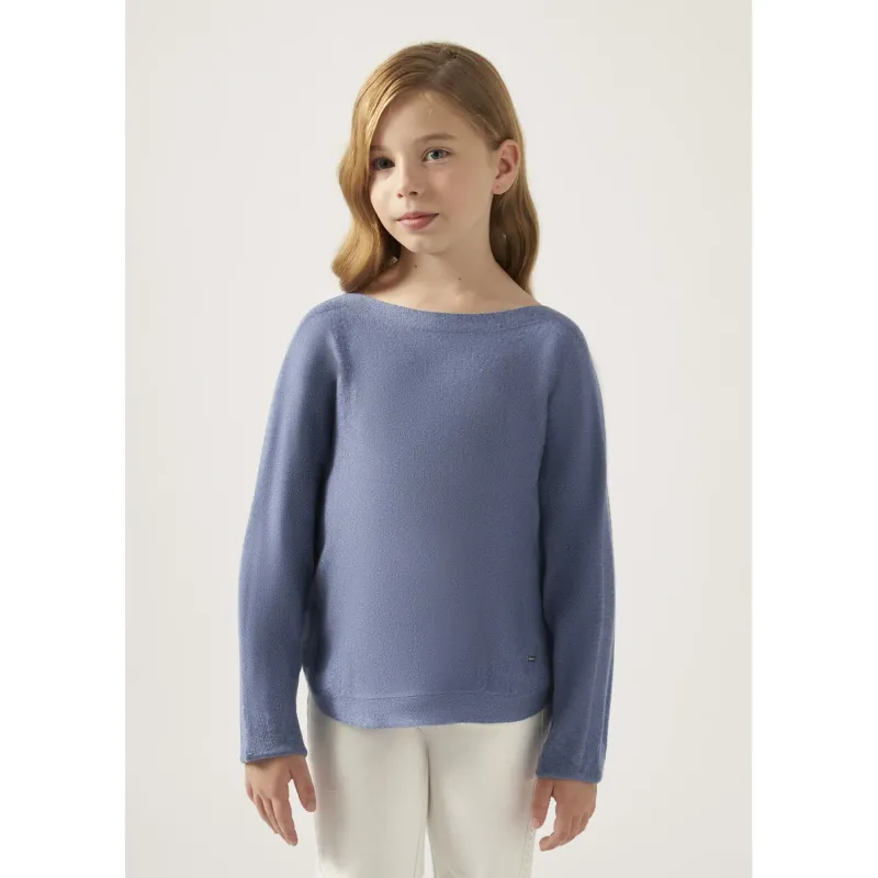 KNIT SWEATER COBALT BLUE RIBBED SIDE LONG SLEEVE / 37-076