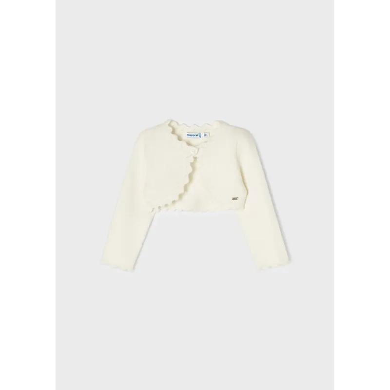 KNIT CARDIGAN NATURAL SHORT BASIC SCALLOPED TRIM / 308
