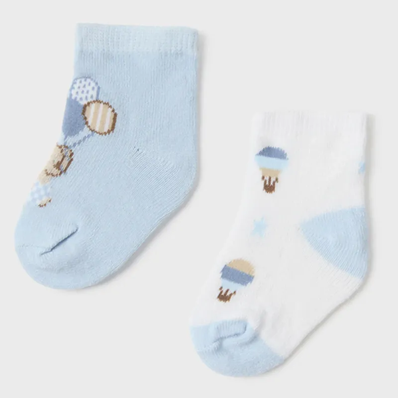 2 PC SOCK SET SKY BLUE & WHITE WITH AIRBALLOON PRINT / 9706-057