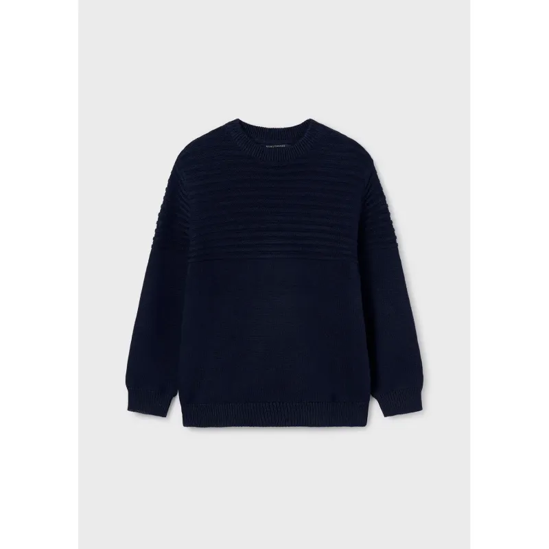 NAVY KNIT JAQUARD SWEATER RIBBED EFFECT / 7392-010