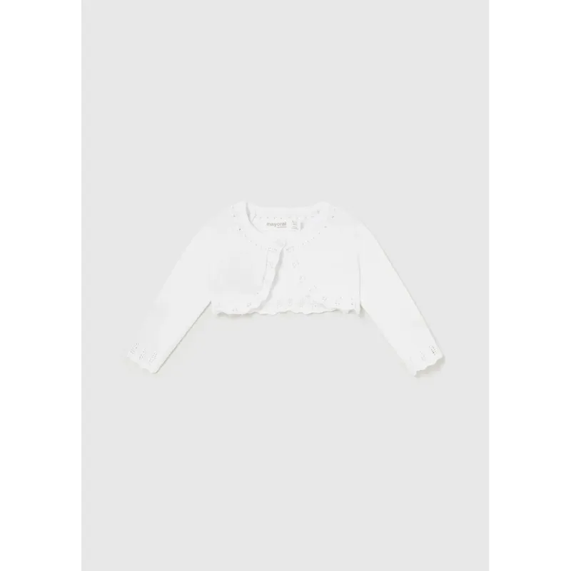 KNIT BOLERO CARDIGAN WHITE CROCHET TRIM / 318-087