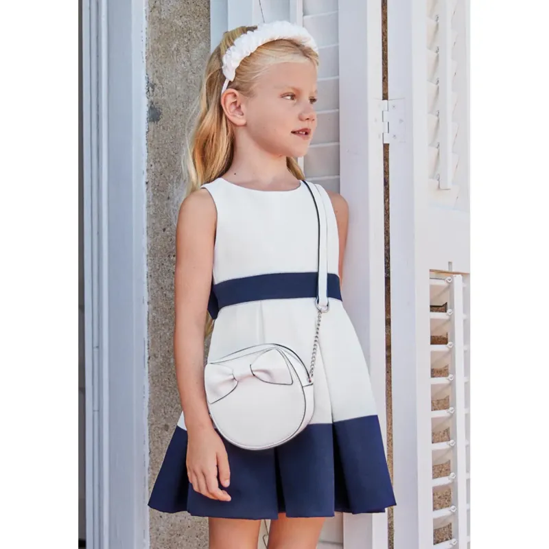 PURSE WHITE & NAVY BOW TRIM / 5450-002