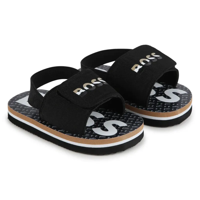 SLIDER SANDAL BLACK VELCRO BOSS LOGO / J50889-09B