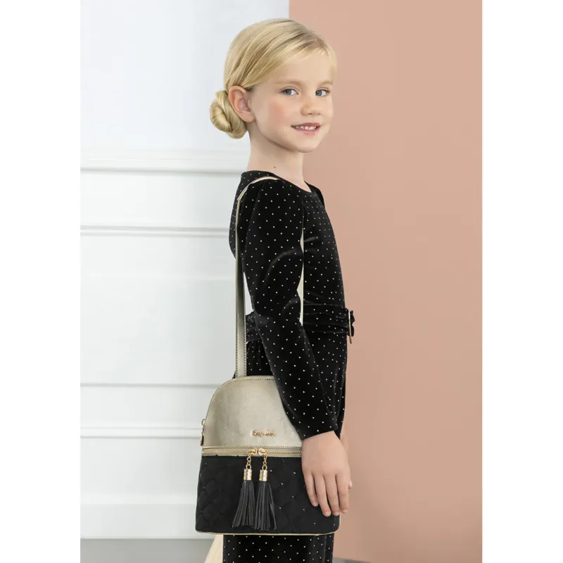 BACKBACK PURSE GOLD & BLACK WITH 2 TASSELS TRIM / 5994-001