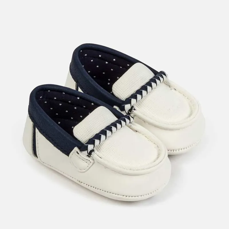 SHOE SLIP ON MOCCASINS WHITE NAVY TRIM / 9275