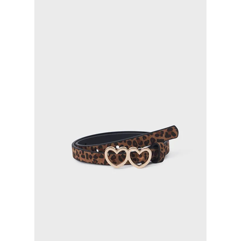 BELT BROWN LEOPARD PRINT 2 HEART BUCKLE / 10380