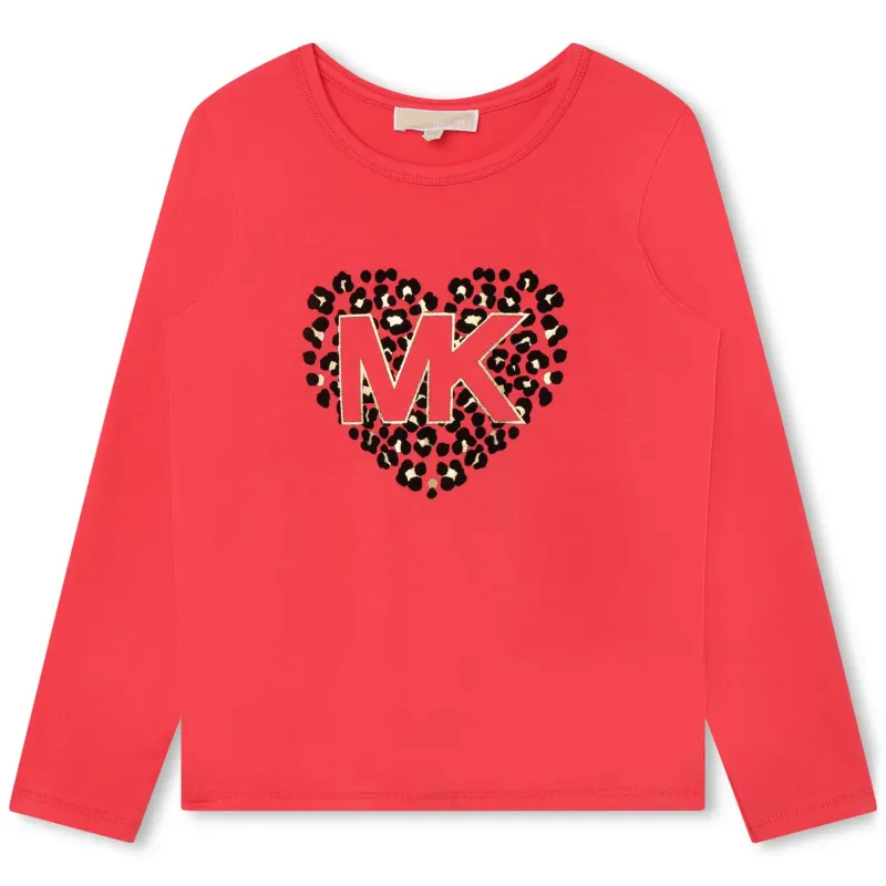 TSHIRT FUSCHIA LONG SLEEVE BLACK FLOWER HEART MK LOGO / R15202-49A