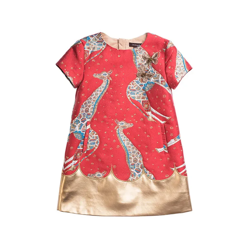 DRESS RED & GOLD GIRAFFE PRINT BUTTERFLY APPLIQUE / TILDA