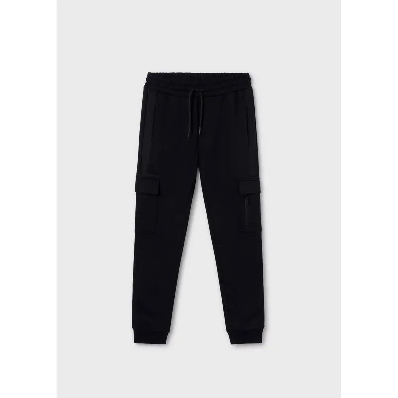 BLACK SWEAT PANT WITH CARGO POCKETS / 7536-054