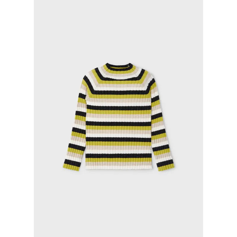 STRIPED GREEN SWEATER RIBBED MOCKNECK / 4062-070