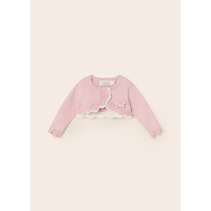 BOLERO CARDIGAN ROSE WHITE LACE TRIM / 1361-076