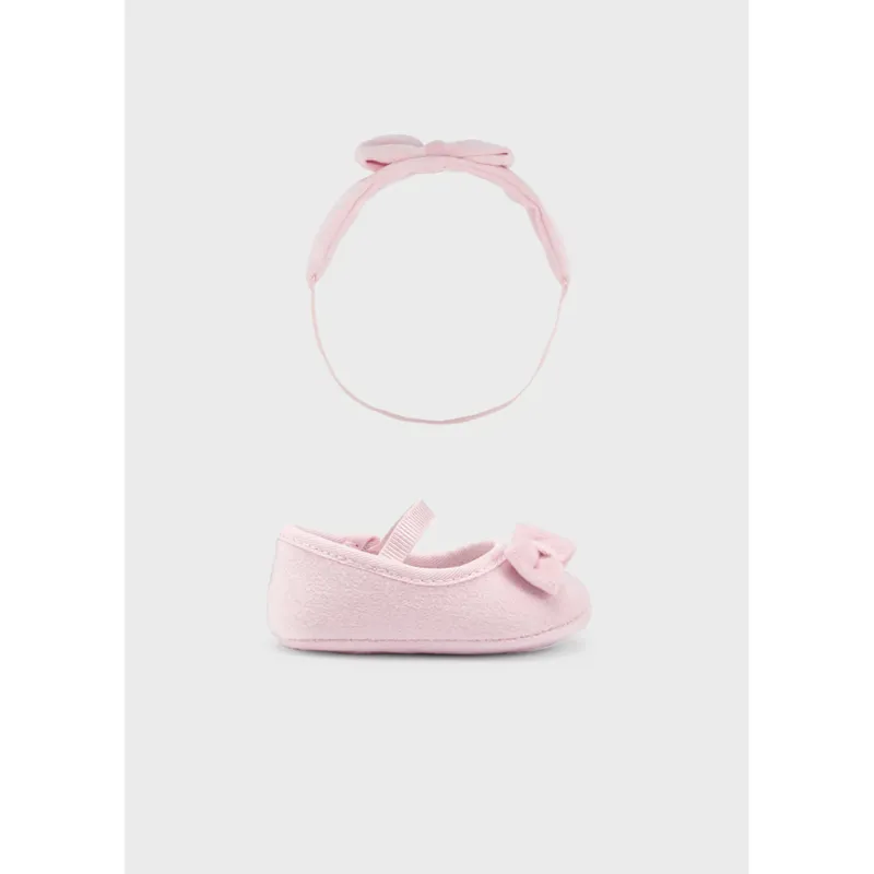 2 PC SHOES & HEADBAND BABY ROSE VELOUR BOW TRIM / 9568