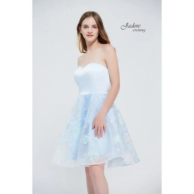 DRESS SWEETHEART LIGHT BLUE 3D SHIMMER FLORAL DETAILS / J20082