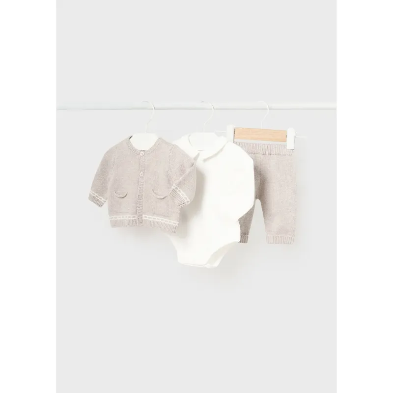 3PC TAUPE PANT SET KNIT CREAM ONZIE / 2516-053