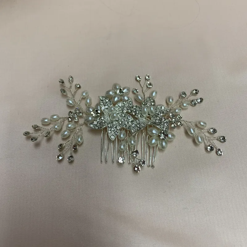 HAIR COMB RHINESTONES & PEARLS FLOWERS & BRANCHES