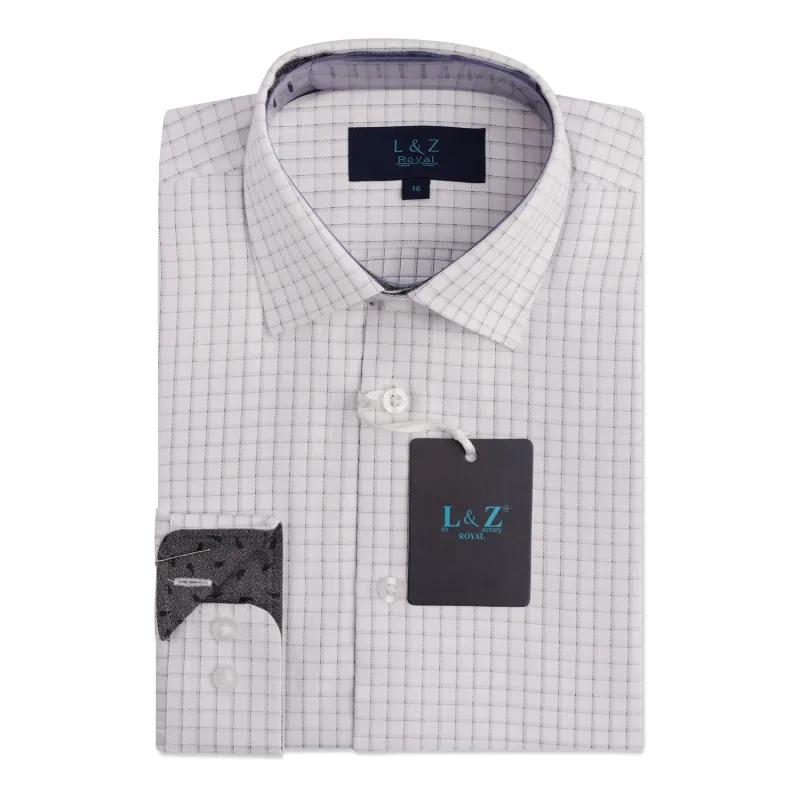 SHIRT WHITE GREY / NAVY WINDOW PANE PRINT / 5970