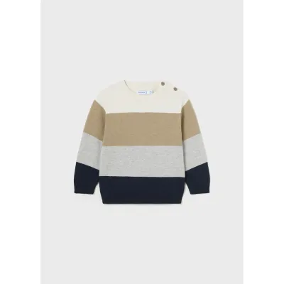 NAVY BLOCK KNIT SWEATER BROWN & GREY & CREAM / 2315-048