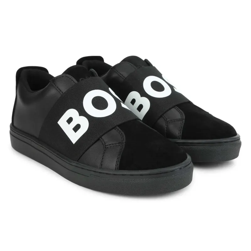 SHOE BLACK WHITE LOGO WITH SUEDE TOP / J29348