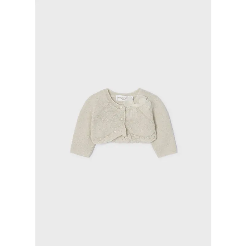 BOLERO CARDIGAN CHAMPAGNE BOW TRIM SHIMMER / 3349