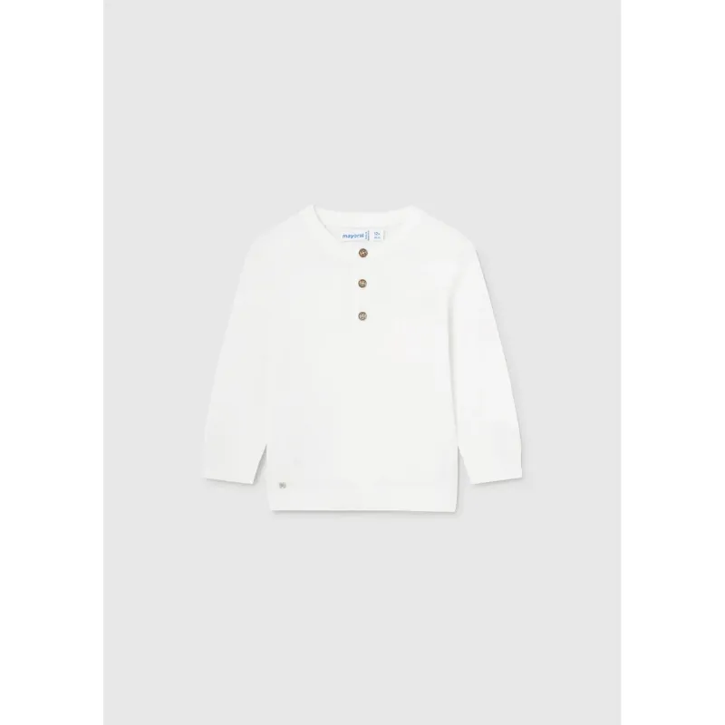 KNIT SWEATER CREAM 3 BUTTON CLOSURE & POCKET LONG SLEEVE / 1383-033