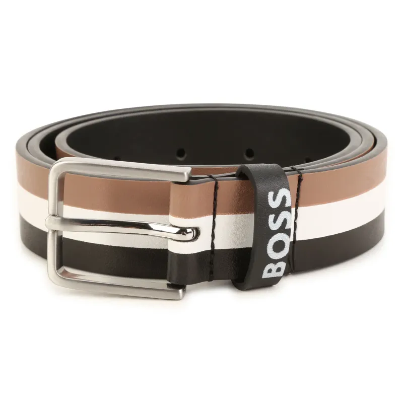 BELT BROWN CREAM & BLACK STRIPE REGULAR BUCKLE / J20404-09B