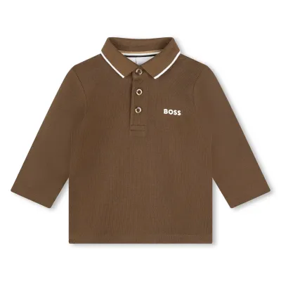 POLO TOP BROWN LONG SLEEVE WHITE TRIM / J05A31-343