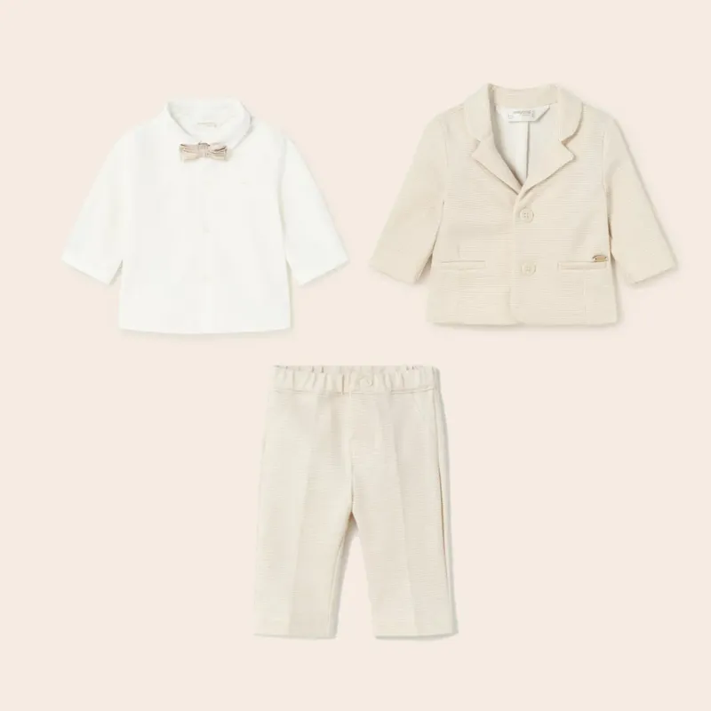 BEIGE & WHITE JACKET PANT & SHIRT & BOWTIE / 1402-1511-1190-88