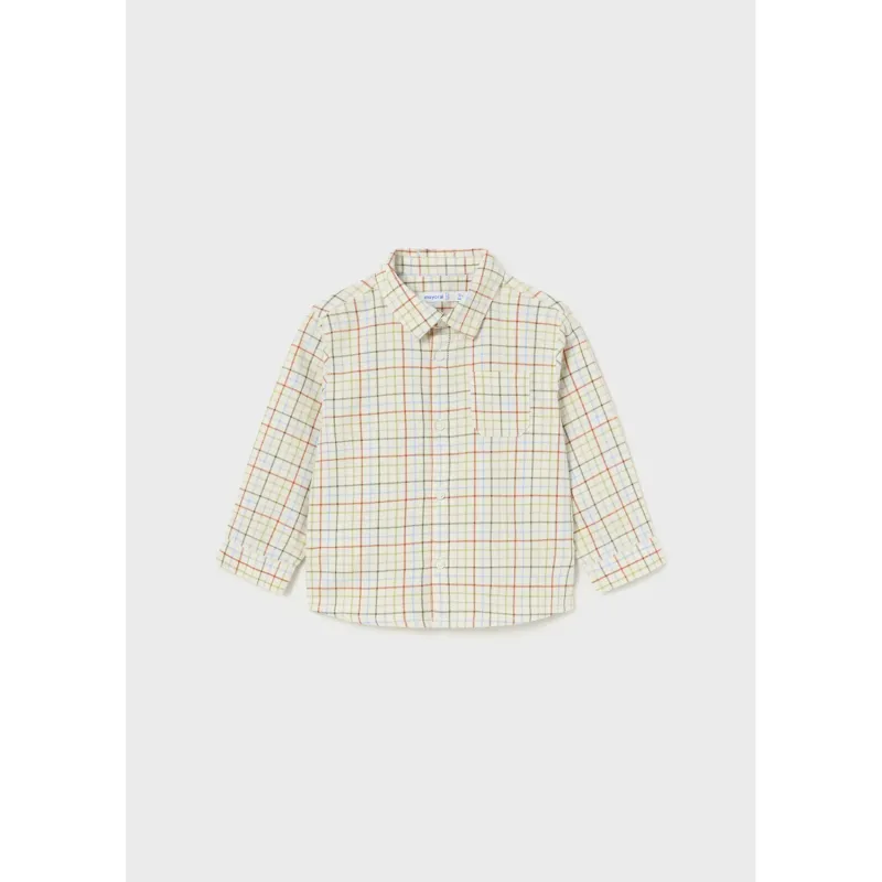 MULTI COLORED CHECK SHIRT LONG SLEEVE CRAM GREEN BLUE RED / 2191-067