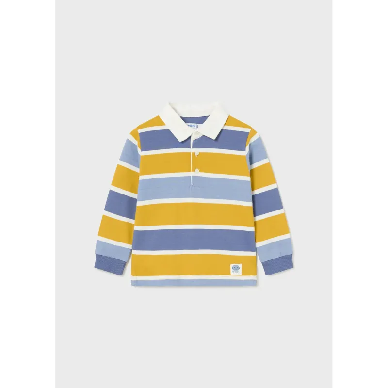YELLOW & BLUE STRIPED POLO TOP WHITE COLLAR LONG SLEEVE / 2185-023