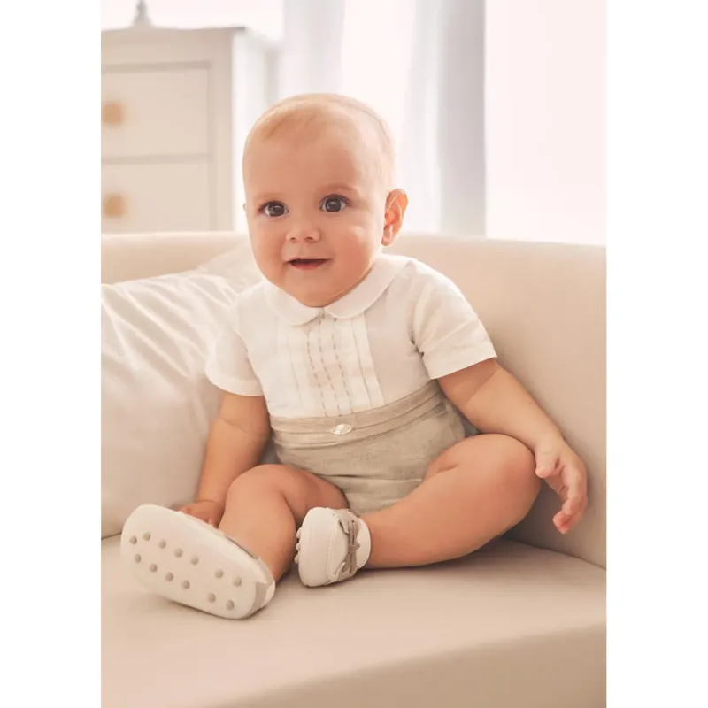 ROMPER LINEN BEIGE & CREAM SHORT / 1611-056