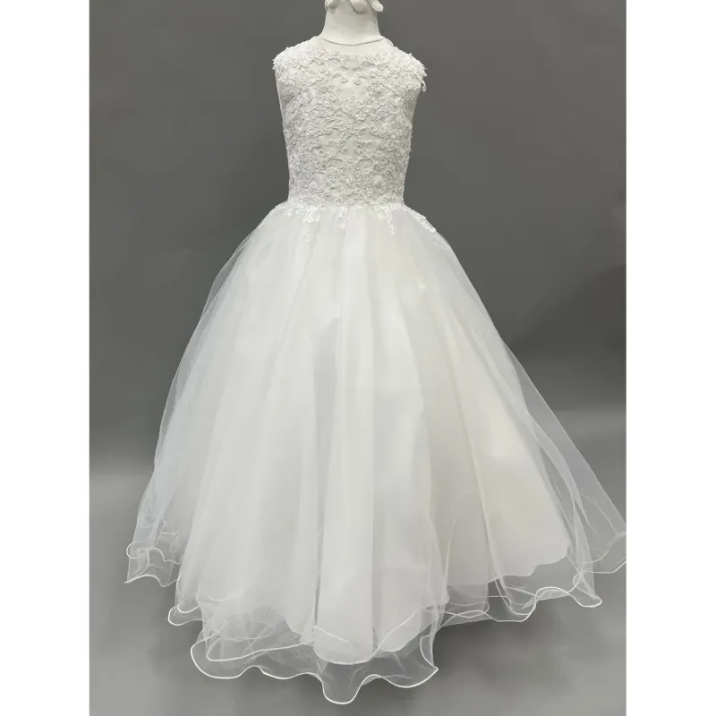 GOWN WHITE EMBROIDERED SEQUIN BODICE HEART BACK TULLE SKIRT / FG1907