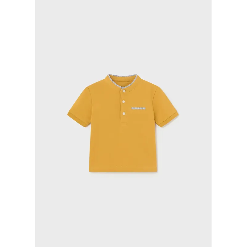 POLO TSHIRT YELLOW MAO COLLAR SHORT SLEEVE STRIPED TRIM / 1104-074