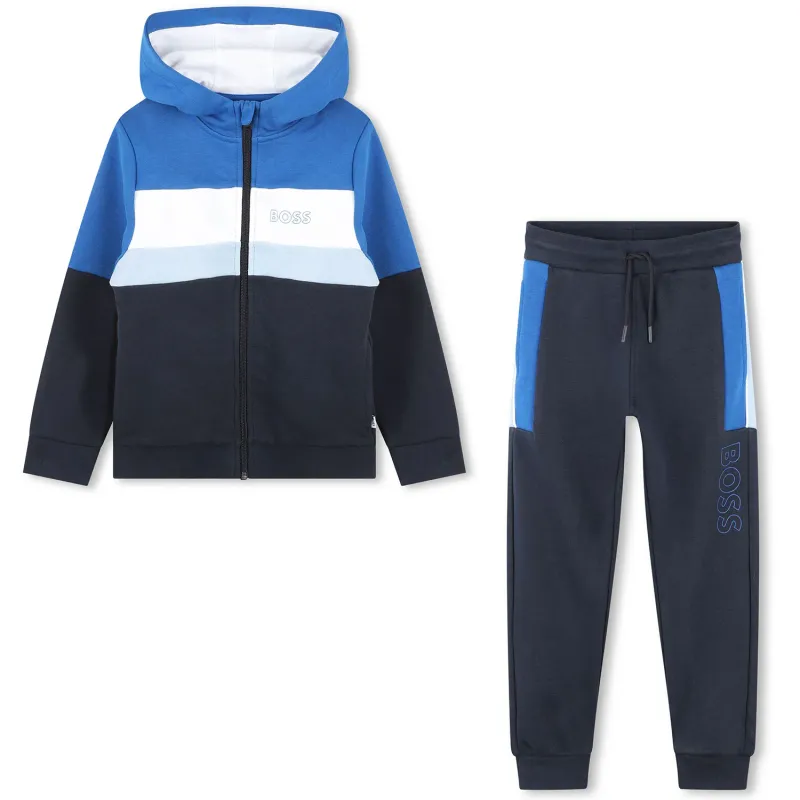 2PC JOGGING SET NAVY WITH BLUE HOOD & WHITE & LIGHT BLUE STRIPE / J50627-849