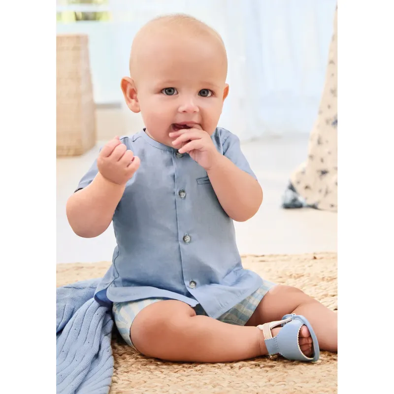 2PC SHORT SET BLUE BEIGE & BLUE STRIPE PANT / 1219-057