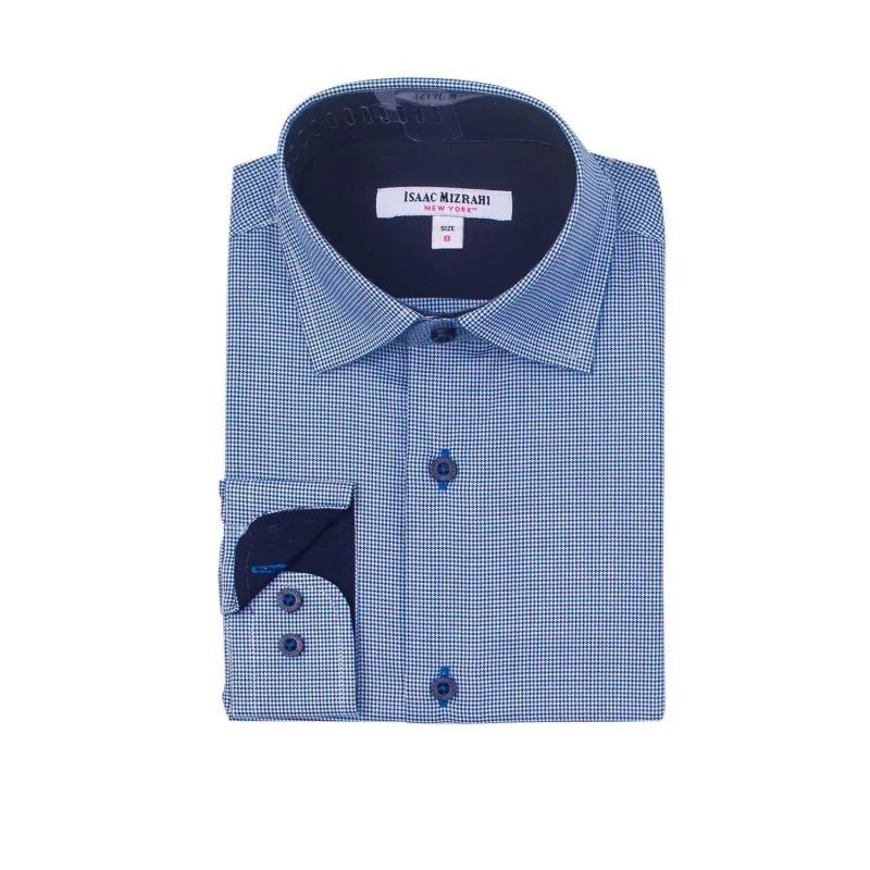 SHIRT NAVY & BLUE HOUNDSTOOTH PRINT / SH9720