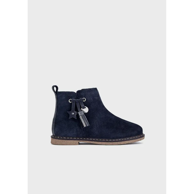 SUEDE BOOT NAVY HIGH CUT ZIP CLOSURE TASSEL TRIM / 44382-026