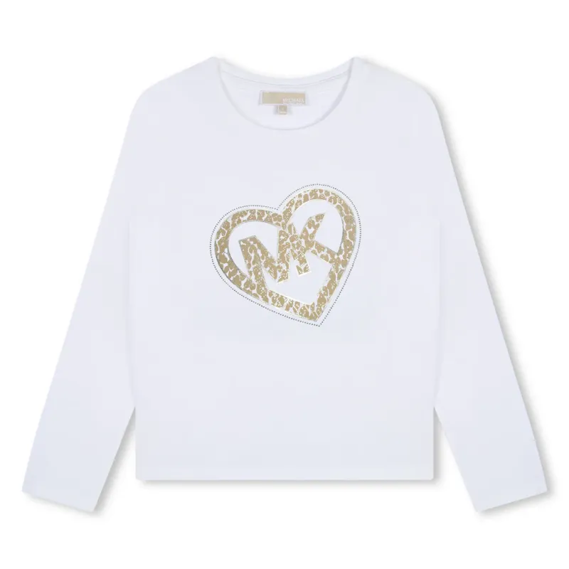 OFF WHITE TSHIRT LONG SLEEVE GOLD MK HEART PRINT / R30144-117